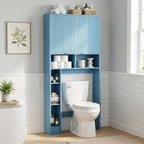 31" W Over The Toilet Storage Cabinet with Fluted Door, Blue Bathroom Organizer with Adjustable Shelf, Toilet Paper Holder Stand Wave Door for Restroom, Laundry Room