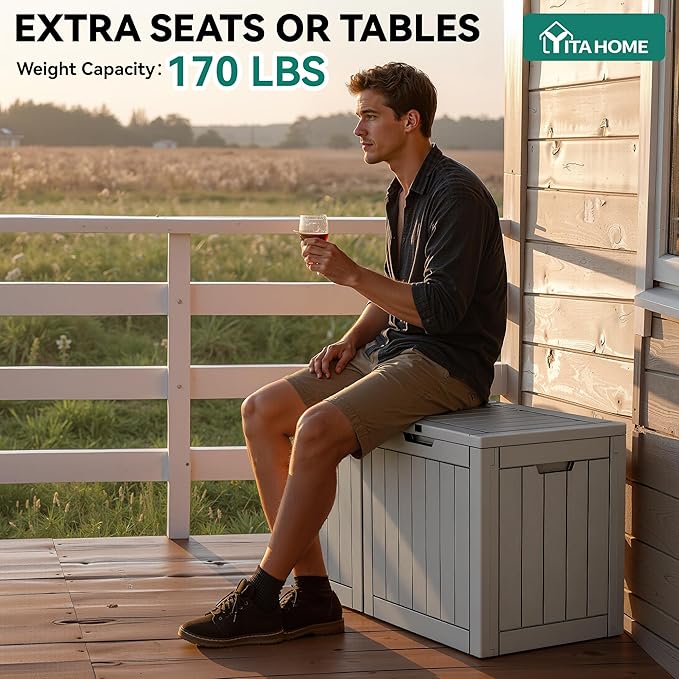 YITAHOME 30 Gallon Deck Boxes 2 Pack, Waterproof Outdoor Storage for Cushions, Tools & Pool Accessories, Resin Package Delivery for Patios, Gardens & Decks, Taupe