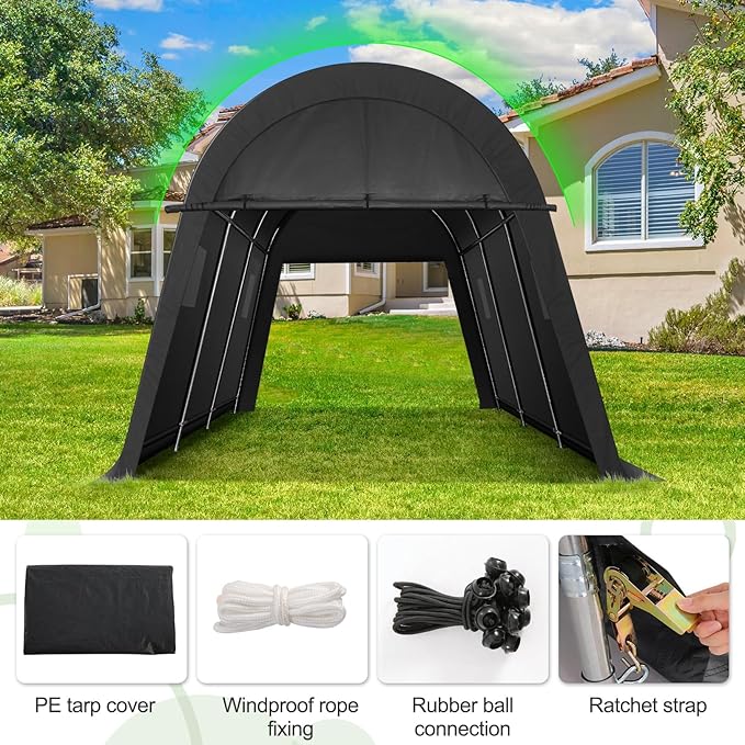 COBIZI 10x15 Carport Canopy Heavy Duty Portable Garage Tent with Double Zippered Roll-up Doors & Vents, Large Space Car Port Car Garage Waterproof Anti-Snow for Cars, Boats, Trucks