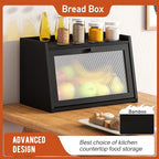 GHWIE Large Bread Box, Easy Access & Cleaning - Bamboo Bread Box for Kitchen Countertop with Acrylic Door (Black, Medium)