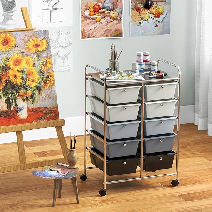 RELAX4LIFE Rolling Storage Cart with 10 Drawers - Craft Storage Cart with Lockable Wheels,Utility Cart, Art Cart Organizer for Crafting Storage, Studio, Office, Home, School Rolling Drawer Cart