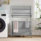 COSTWAY Laundry Hamper with Ironing Board, 3 Section Tilt Out Laundry Cart with 3 Separated Removable Bags, Lockable Wheels, Heavy-Duty Laundry Sorter Clothes Basket Organizer for Bedroom, Bathroom