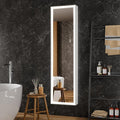 16"x60" Tall Lighted Medicine Cabinet with Mirror Door & Brush Nickel Bevel Frame, Surface or Recessed LED Bathroom Mirror Cabinet with Outlet, 5-Tier Adjustable Shelf & Sensor Inner Light