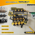 Wall Mount Power Tool Organizer, 3 Layers Floating Tool Rack with 4 Cordless Drill Holders, Storage Rack for Workshop/Garage, 150Lbs Load Capacity, Heavy Duty Iron, Matte Black