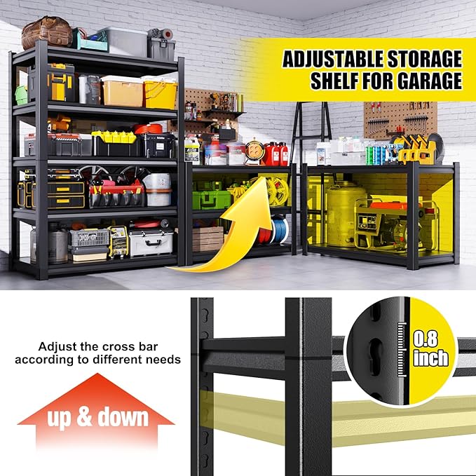 Set of 2 71.2"H-35"W All Metal Garage Shelving-2050LBS 5 Tier Storage Shelves,Adjustable Heavy Duty Shelving Unit and Storage Large Rack,Utility Steel Shelf For Shop Warehouse Industrial 71.2"x35"x16"
