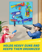 Skywin Wooden Peg Board for Nerf Gun with Target Bag 13 x 0.32 x 13 Inches - Hanging Holder Compatible with All Blasters Nerf Gun Rack Organizer for Wall Organization (Blue)