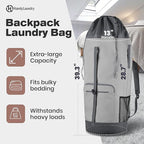 Laundry Backpack - XL Heavy Duty Laundry Bag Holds 3-4 Loads - Adjustable Straps, Drawstring Closure, Pockets & Handles - Durable Hamper for College, Travel & Laundromat - Grey
