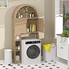 AHB Over The Toilet Storage Cabinet, Freestanding Bathroom Organizer with Adjustable Shelf and Anti-Tip Device, Arched Cabinet with Doors, Space-Saving Toilet Storage for Bathroom, Laundry, Mini Bar