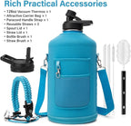 1 Gallon Water Bottle Insulated | Thickened Stainless Steel Vacuum Metal Water Jug | Portable Sports Large for Gym and Hiking with Straw, Carrier Bag, Handle Strap | BPA-Free 128 oz