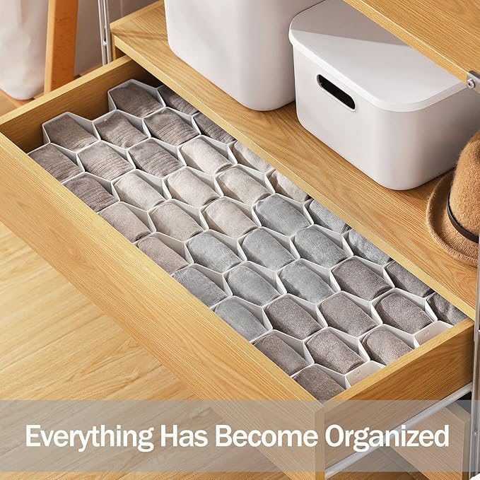 MORNITE Sock Drawer Organizer, Drawer Divider Organizer for Underwear Socks Ties Belts Assemble Honeycomb Separator Closet Cabinet DIY Desk Office 8pcs Grey