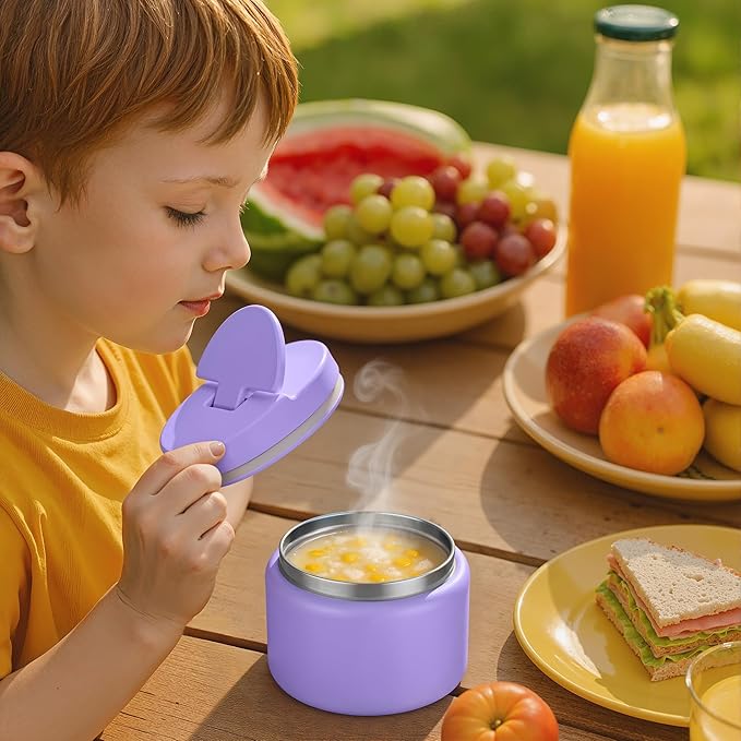 14.5oz Soup Thermo for Hot Food Kids Vacuum Insulated Food Jar Twist-Free Soup Thermo for Hot Food Kids Leakproof Stainless Steel Wide Mouth Lunch Container (Purple)