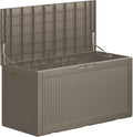 100 Gallon Lockable Resin Deck Box, Waterproof Outdoor Storage Box for Patio Furniture, Garden Tools, Pool Accessories, UV-Resistant Outside Delivery Grey
