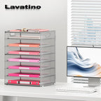 Lavatino 8-Tier Office Desk File Organizer, Letter Tray Paper Organizer with Handle, Including 5 Adjustable Slide Trays for Organizing Desktop Workspace Accessories and Supplies (Silver Metal Mesh)