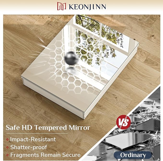 Keonjinn 40 x 32 Inch Large Medicine Cabinet Mirror, Assembly Required, White Bathroom Medicine Cabinets, Aluminum Framework, Adjustable Shelves, Tempered Glass, Soft Closing, Recessed or Wall Mount