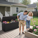 Flamaker Outdoor Storage Box 80 Gallon Resin Waterproof Deck Box Delivery Box with Wood Texture Large Storage Bin for Patio Cushions (Black)