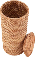 Floor Standing Rattan Toilet Paper Reserve with Lid, Freestanding Toilet Paper Storage Holder for Bathroom, Toilet Roll Organizer with Cover for Extra Toilet Paper Rolls