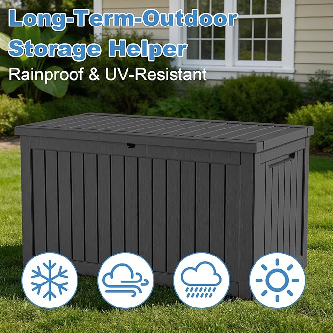 280 Gallon Outdoor Waterproof Resin Storage Deck Box Lockable Outside Bench UV Resistant Bin Patio Porch Furniture Pool Float Garden Tool Cushion Black
