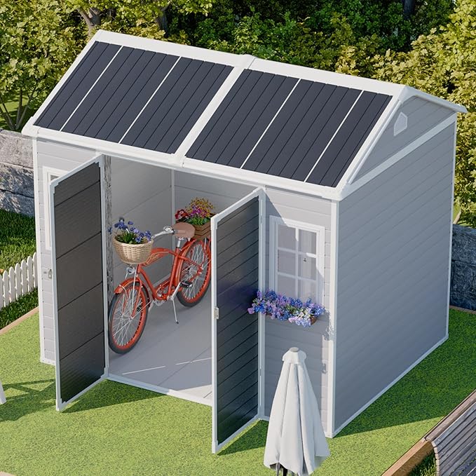 WACASA 8x6 FT Resin Plastic Shed with Floor, Heavy-Duty 21-Gauge Reinforced Steel Frame, 16mm Ultra-Thick Panels, Outdoor Storage Sheds with Awning Windows and Air Vents