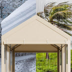 Nuturelly 12x20 FT Carport, Heavy Duty Carport Canopy with Roll-up Windows, Portable Garage with Removable Sidewalls & Doors, Car Canopy with All-Season PE Tarp for Car, Truck, Boat(Khaki)