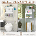 ZZL Over The Toilet Storage Cabinet,3-Tier,Bathroom Toilet Organizer,Waterproof, Cabinet Door Design,Freestanding Space Saver with 4 Hooks for Bathroom,White