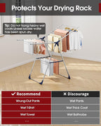 Clothes Drying Rack with Height-Adjustable Wings, Metal Foldable Laundry Dryer Stand for Clothing & Bedding, Free-Standing Collapsible for Indoor & Outdoor Use, 55.5" L × 22.8" W, Silver Blue