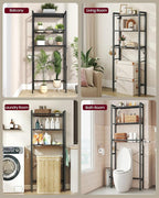 VASAGLE Over the Toilet Storage, Over Toilet Bathroom Organizer with Adjustable Shelves and Basket, 3 Hooks, Space Saving, 9.4 x 23.6 x 63 Inches, Ebony Black UBTS113BE01S