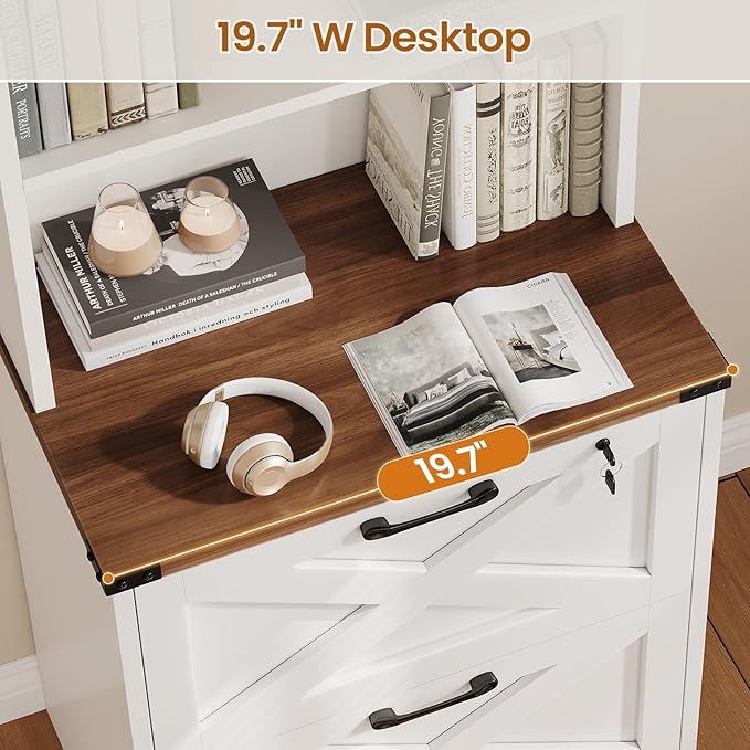 SEDETA 2 Drawer File Cabinet with Lock, Wood Filing Cabinet fits Letter, Legal, A4 Size, Hanging File Folders, Farmhouse File Cabinets for Home Office with Adjustable Storage Shelf, White