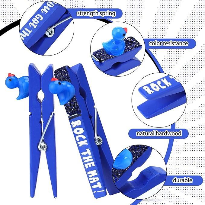 Kigeli 30 Pcs Spirit Clips Cheer Pins Cheerleader Gifts Clothes Pins for Backpacks Competition Glittered for Team Cheer Gifts Stuff Supplies Party Favors Accessories Bulk(Blue,Duck)