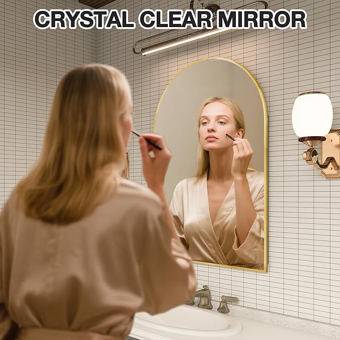 Arched Medicine Cabinet Mirror No Assembly Needed Bathroom Mirror with Storage Recessed or Surface Mount Options (Gold, 36" L x 24" W)