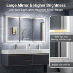 72x30 Lighted Medicine Cabinet with Mirror, Beveled Brushed Nickel Framed Surface or Recessed Fogless Dimmable LED Medicine Cabinet with Outlet, Time Display and Sensor Inner Light