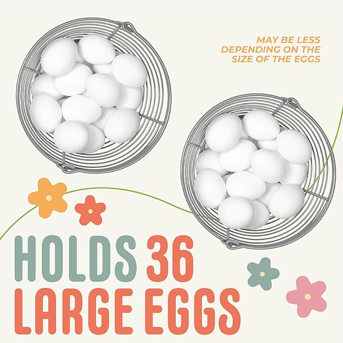CONCORD 8" Egg Basket For Storage Collecting and Transporting Chicken and Duck Eggs. Farm Grade Wire Baskets. 2 Pack (Grey)