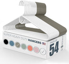 Neaties Super Heavy Duty Clothes Hangers 50 Pack (54 Count) – Made in the USA - 10lb Capacity, Thick Plastic Hangers for Pants, Coats, Jackets, Jeans and Adult Clothing – White & Gray