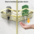 Shower Caddy Tension Pole - Gold Corner Shower Caddy Stainless Steel Bathroom Shower Organizer for Tub Tension Rod Corner Shower Shelves(22-114.2inch)