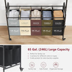 Tajsoon Laundry Sorter Cart with Hanging Rack, 5 Section Laundry Hamper, 246L (65 Gal.) Laundry Basket with Wheels, Removable Hamper Organizer for Dirty Clothes Bathroom Cloakroom, 5 Colors