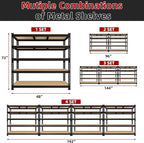 48" W x 24" D x 72" H Adjustable Garage Storage Shelves - 5-Shelf Heavy Duty Shelving Unit, Metal Utility Storage Organizer Racks for Warehouse Pantry Closet Kitchen, Black