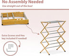 Morvat Premium Bamboo Wooden Folding Clothes Drying Rack with Metal Poles, Fully Assembled, Anti-Slip Grips, Adjustable Height, 11 Poles with 23FT of Drying Space for Laundry, Collapsible