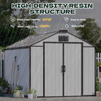 8 x 12 FT Resin Outdoor Storage Shed, All-Weather Plastic Garden Shed with Floor, Lockable Doors & Windows, Plastic Tool Shed for Poolside, Backyard, Patio