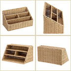 BTSKY Woven Storage Basket Rattan Vertical Wicker Storage Baskets with 4 Compartments Desk Organizers and Storage Magazine File Holder Home Office Supplies Sorter Rack, Wicker Mail Organizer