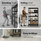 HOMEDANT House 5 Tier Heavy Duty Garage Shelving Adjustable Metal Rack Storage Shelves Standing Shelf Unit Organizers Pantry Closet Office (1, Black, (Wheels) 24.4" W x 16.2" D)