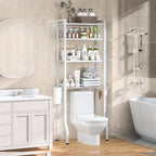 Aduanbang Over-The-Toilet Storage Shelves, 4-Tier Bathroom Organizer with Adjustable Feet Pad and Basket, Freestanding Space Saver (White)
