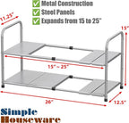 Simple Houseware Under Sink 2 Tier Expandable Heavy Duty Metal Shelf Organizer Rack, White (Expand from 15 to 25 inches)
