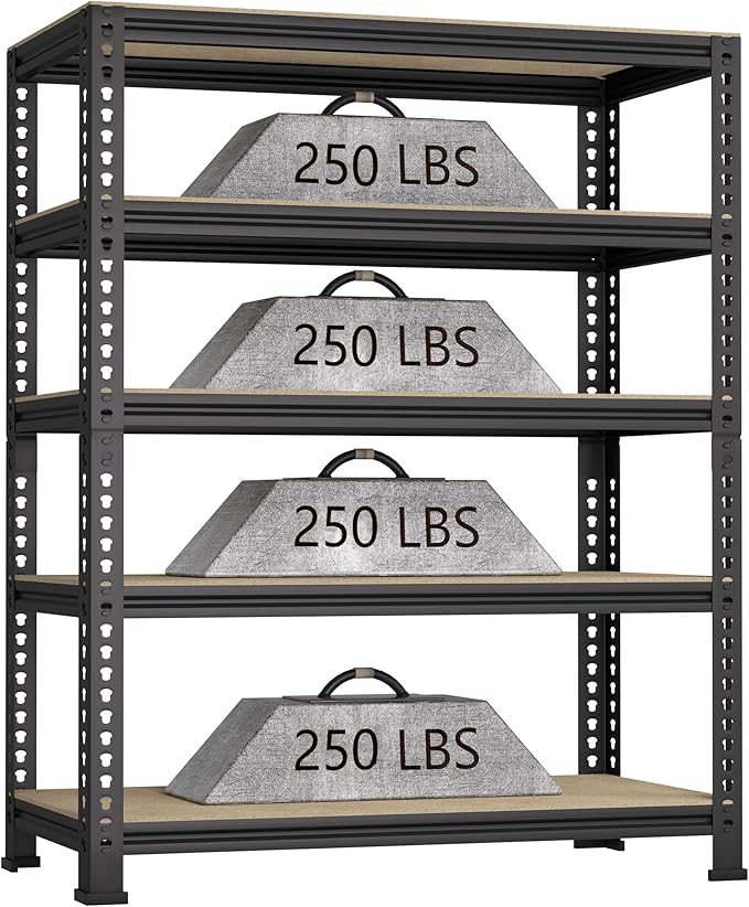 5-Shelf Heavy Duty Shelving - Adjustable Garage Storage Shelves, Metal Utility Storage Racks for Warehouse Pantry Basement Kitchen, Garage Organizers Shelf Unit, Black