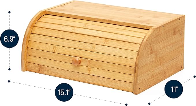 ROYALHOUSE Natural Bamboo Roll Top Bread Box Kitchen Food Storage - Assembly Required
