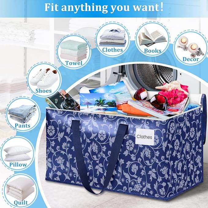 HomeHacks Moving Bags, Extra Large Size Moving Boxes, Heavy Duty Luggage Bags with Smooth Zipper and Sturdy Handles, Large Capacity & Easy Loading Storage Totes for Space Saver 100L, 10-Pack, Blue