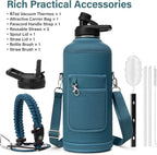 Insulated Water Bottle | Thickened Stainless Steel for Gym and Hiking with Straw, Carrier Bag, Handle Strap | BPA-Free 87 oz