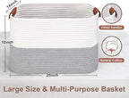 Large Cotton Rope Storage Basket with Leather Handles, Laundry Hamper Basket, 20 "L x 14" W x 12 "H, Durable & Stylish Organizer for Home.(Large Gray)