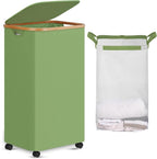efluky Laundry Basket with Wheels, Tall Rolling Laundry Hamper with Lid and Removable Bag, Aesthetic Dirty Clothes Hamper on Wheels for Laundry Room, Bedroom, Dorm and Bathroom, 100L Green