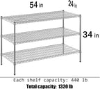 24" Deep x 54" Wide x 34" Height Wire Shelving Kit | 3-Tier | NSF Commercial Storage Rack Unit