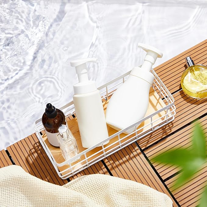 Funrous 2 Pcs Metal Small Wire Basket Wall Hanging Wire Basket Hang Small Bathroom Kitchen Storage Organizer Toilet Paper Mesh Storage Bin Shelf Rack with Base(White,9.84 x 3.94 x 2.76 Inches)