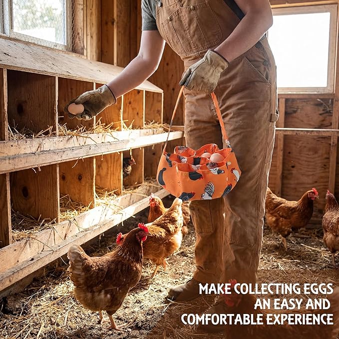 Sweetude 2 Pieces Egg Basket Mini Egg Collecting Bags Gathering Basket with 7 Pouches for Easter Farmhouse Chicken Hen Duck Goose Housewife Garden Transporting Storage, 8 x 2.6 Inch (Orange)